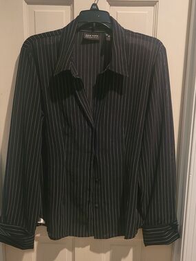 New York & Company Black Pinstripe Button-Down Blouse